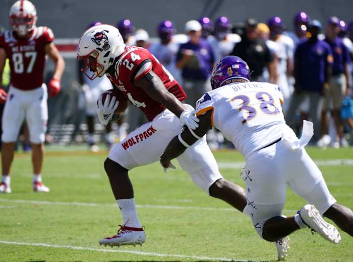 True freshman Zonovan Knight gains yardage in against East Carolina